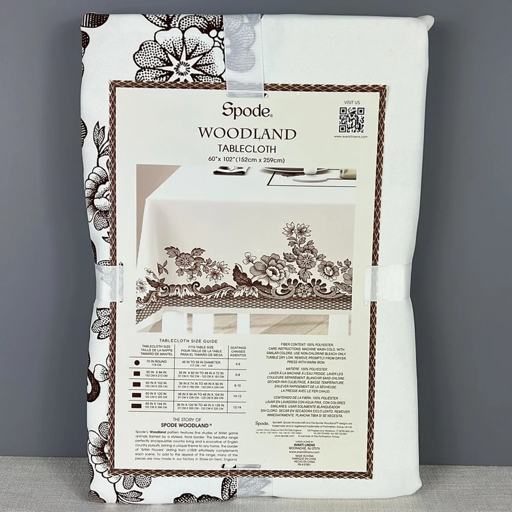 Spode Woodland Tablecloth - White and Brown Floral 60